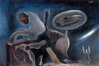 La tela surrealista de Garcia Lamolla ‘Sense títol’, del 1935 (e) i ‘La castissa’, de Baldomer Gili Roig (d).