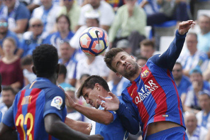 Leo Messi celebra un dels dos gols que va anotar ahir i que van servir per tombar un Leganés que va pressionar l’equip blaugrana des del xiulet inicial.