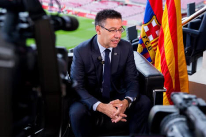 Josep Maria Bartomeu durant la videoconferència.