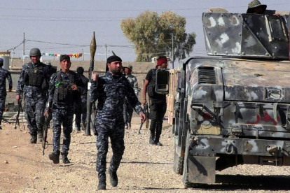 Unidades del Ejército y de la Policía iraquíes cerca de Mosul.