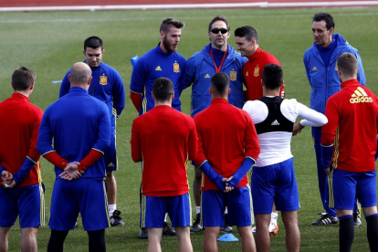 La selección española ayer durante el entrenamiento.