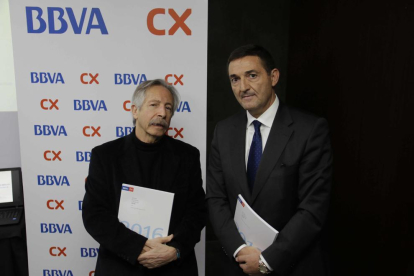 Josep Oliver i el delegat de la zona de Lleida de BBVA CX, Josep Lluís Martínez.