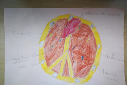 La Martina Fondevila de 7 anys ha dibuixat una mona que inclou xocolata, nata xispetes de colors, llimona i una ploma decorativa i un ou de Pasqua