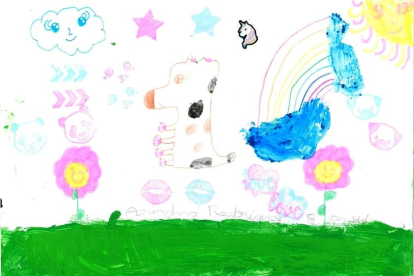 Bon dia. El meu nom es Victor Rodriguez i us envio el dibuix de la meva filla Ariadna Rodriguez de 8 anys. La Ariadna ha dibuixat la vaca de l'Esbaiolat molt colorida volant pels prats d'Esterri. Salutacions.