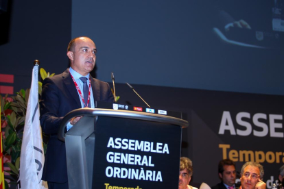 Andreu Subies, durante una Asamblea de la Federación Catalana de Fútbol cuando la presidía.