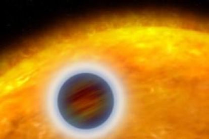 Ilustración artística de un exoplaneta cerca de su estrella. 