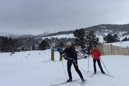 Esquiadors a les pistes de Baqueira Beret al telecadira Jorge Jordana, l’únic que va obrir ahir.