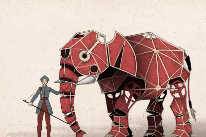 Diseño de Joan-Andreu Vallvé del elefante Hathi para el espectáculo itinerante del Centre de Titelles.