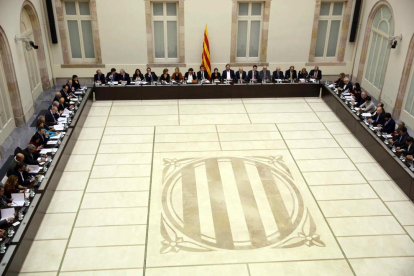 Vista general de l’Auditori del Parlament de Catalunya que va acollir ahir la cimera pel referèndum.
