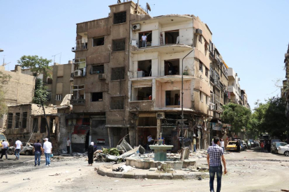 Imagen de un edificio destruido tras un ataque en Damasco.