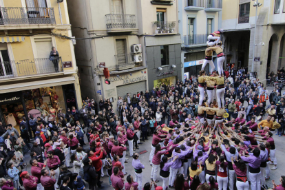 Los Castellers de Lleida, durante el ‘3 de 7’.