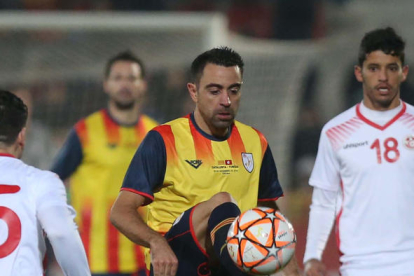 Els jugadors de la selecció catalana celebren un dels tres gols.