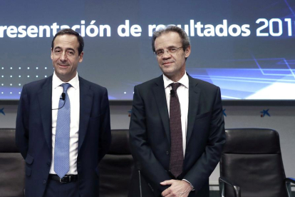 Gonzalo Gortázar i Jordi Gual, ahir en la presentació.