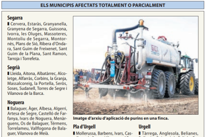 Veten concessions d'aigua a granges en zones contaminades per nitrats de 70 municipis