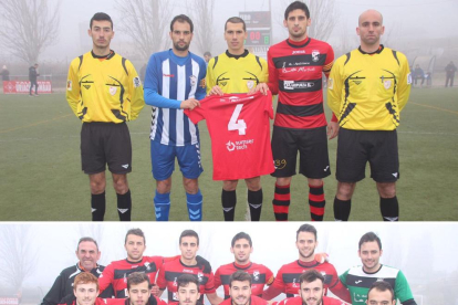 Els jugadors de l’EFAC Almacelles celebren al fons un dels gols davant de la impotència d’un jugador i el porter visitant. 