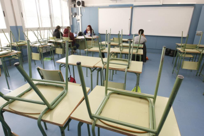 Una aula gairebé buida en un centre de Secundària en una vaga anterior.