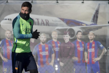 Leo Messi ahir durant l’entrenament.