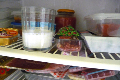 Aliments conservats en un frigorífic.