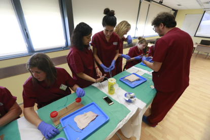El centre acollia aquesta setmana un curs de formació en sutura quirúrgica de ferides en infermeria, amb pràctiques en pell de porc.