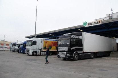 Imagen de archivo de camiones estacionados para su inspección en las instalaciones de Edullesa.
