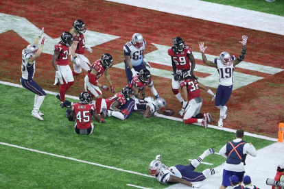 El ‘touchdown’ ganador con el que los Patriots se adjudicaron la Super Bowl de fútbol americano.