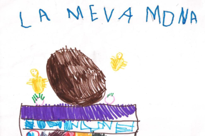 Maria Lucas Pardo de 3 anys, s'imagina la seva mona amb un pastis de xocolata, maduixes, un ou i els seus pollets.