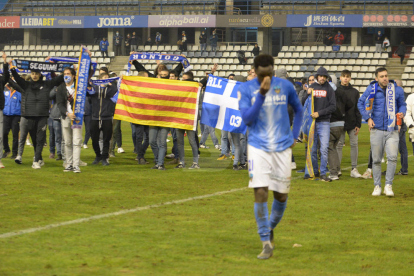 Protestes de jugadors i afició del Lleida Esportiu al Camp d'Esports