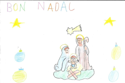 L'Emma Caballero, de 8 anys i de Torrefarrera, us deistja un Bon Nadal dibuixant el seu naixement del pessebre!