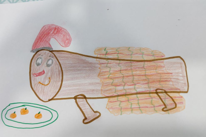 El Blai Serrano te 6 anys i ha dibuixat aquest tió , perque vol que cagui xocolota i també molta salut.