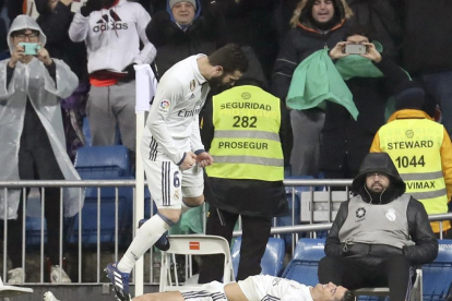 Cristiano tirado en el suelo, después de marcar ayer ante la Real Sociedad.