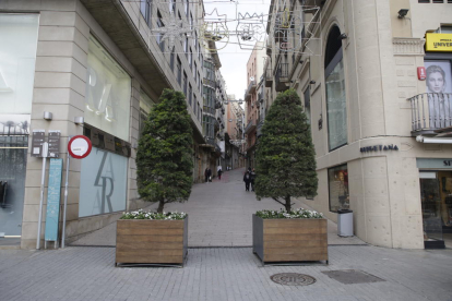 Dos jardineras situadas en el cruce de avenida Blondel con carrer Cavallers.