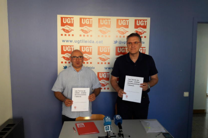 Moreno i Aguilà van presentar ahir l’estudi socioeconòmic i laboral de Lleida fet per UGT.