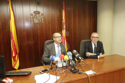 El presidente del Tribunal Superior de Justicia de Catalunya, Jesús María Barrientos, este martes en rueda de prensa en Lleida.