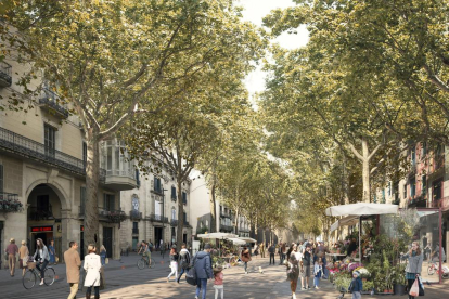 Recreación virtual de la nueva Rambla de Barcelona, con más espacio para los peatones.