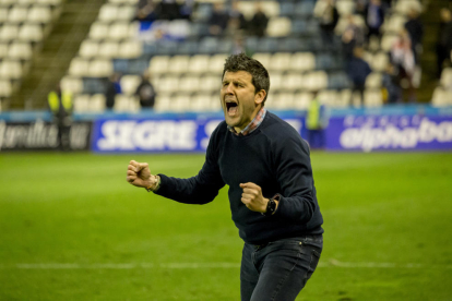 Gerard Albadalejo en un gesto eufórico durante el partido del pasado domingo ante el Sabadell.