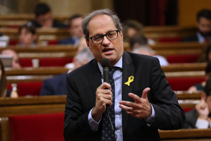 El president de la Generalitat, Quim Torra, ayer, durante la sesión de control en el Parlament.