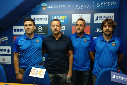 Gerard Albadalejo, Jordi Esteve, Jordi Cortés i Pablo Petreñas, ahir al Camp d’Esports.