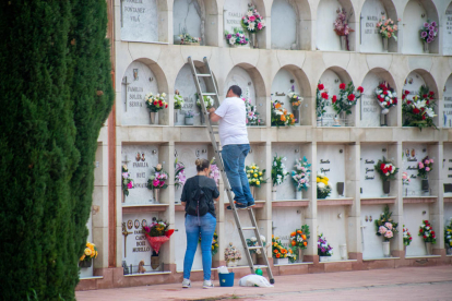 Preparativos en el cementerio de Lleida por Todos los Santos