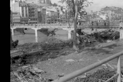 Destrosses per la crescuda del riu Segre després de la inundació al seu pas per la canalització de Balaguer.