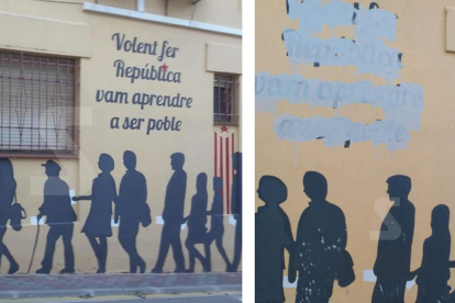Esborren a Alguaire un mural de tribut al referèndum de l'1-O