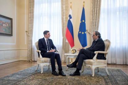 Quim Torra, durant la reunió amb el president d’Eslovènia, Borut Pahor.