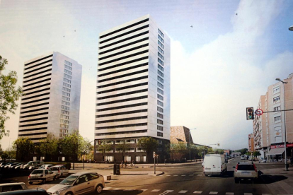 Imagen virtual de las dos futuras torres de pisos junto a la Llotja.
