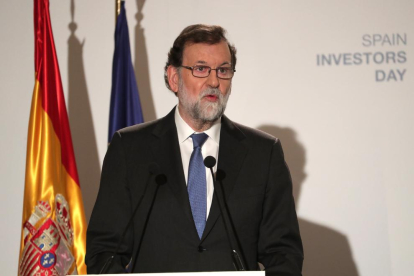 El presidente del Gobierno, Mariano Rajoy, durante su intervenvió en la inauguración del Spain Investors Day.