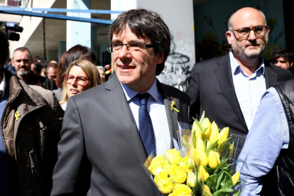Carles Puigdemont, a su salida de la rueda de prensa en Berlín.