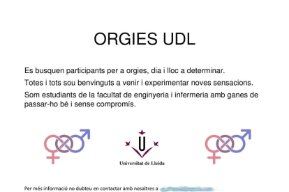 La Universidad de Lleida pide que se retiren carteles que invitan a orgías