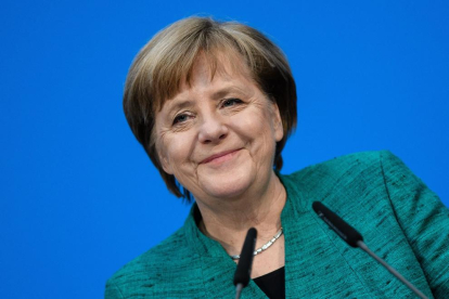 Angela Merkel en rueda de prensa tras las negociaciones .