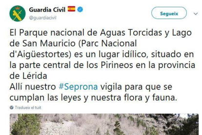 La Guardia Civil renombra Aigüestortes como 'Aguas Torcidas'