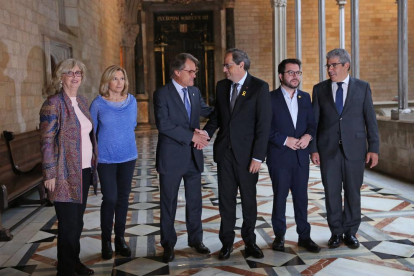 Torra i Aragonès van rebre l’expresident Mas i els exconsellers Rigau, Ortega i Homs abans del judici del 9-N al Tribunal de Comptes.