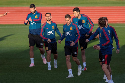 La selecció espanyola, durant un entrenament.
