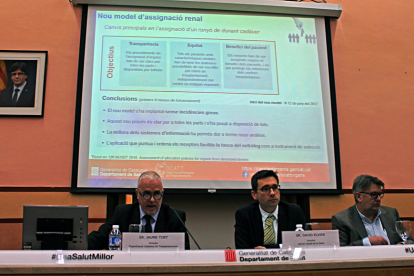 Presentació ahir de les dades de l’Organització Catalana de Trasplantaments, en roda de premsa a Barcelona.
